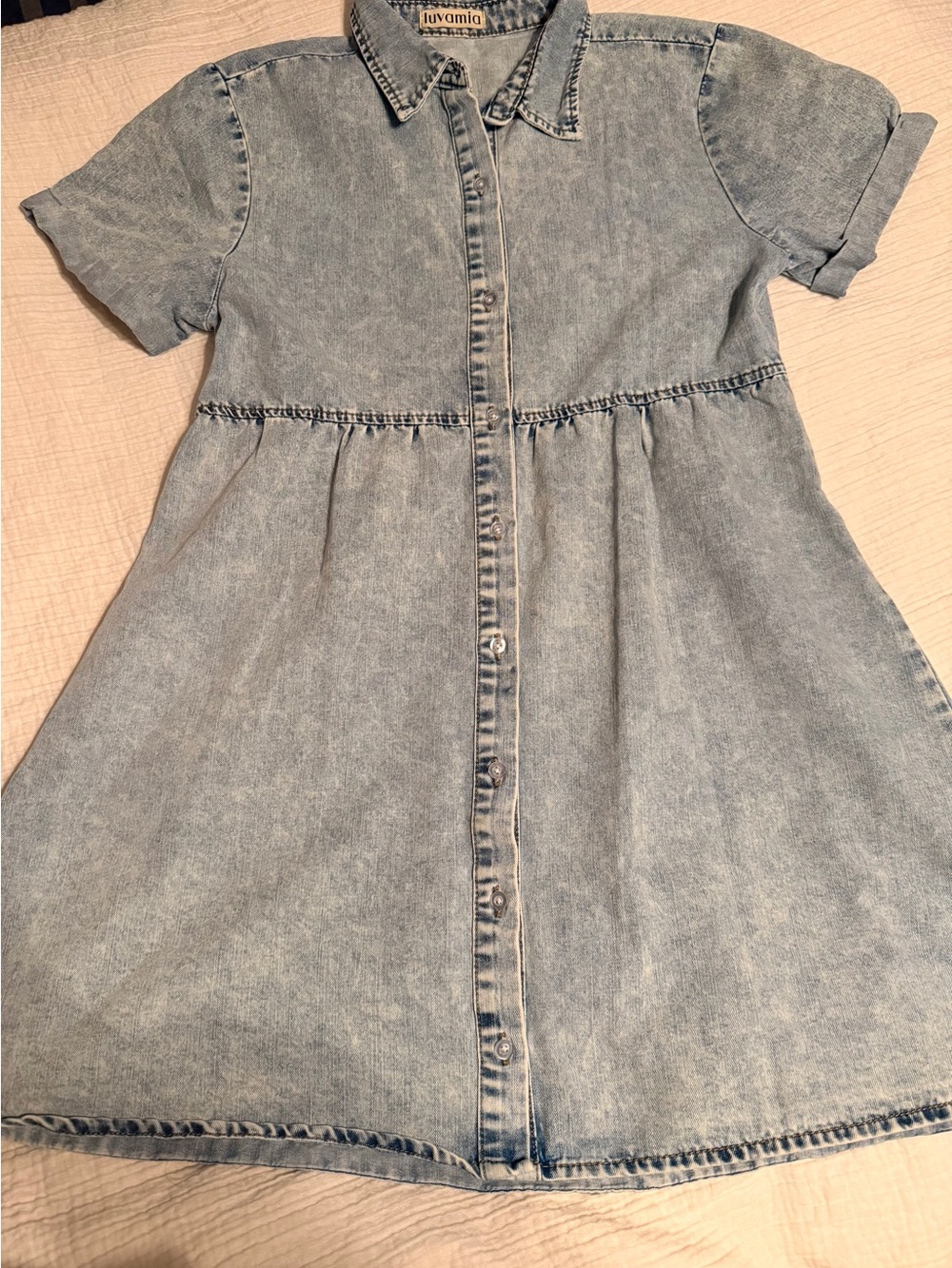 Luvamia Light Wash Denim Shirt Dress
